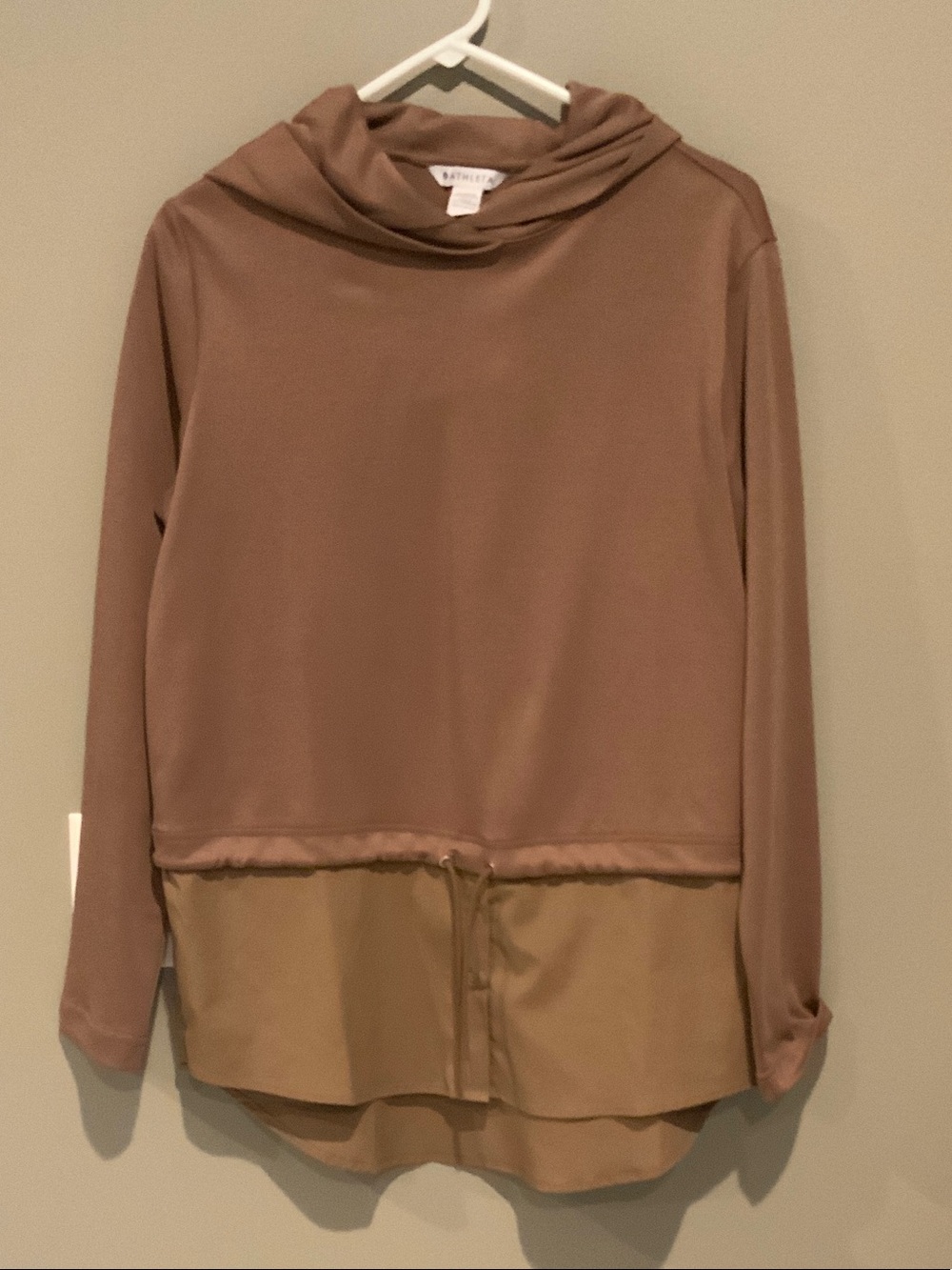 Athleta Mauve Taupe Cowl-Neck Pullover with Satin Layer